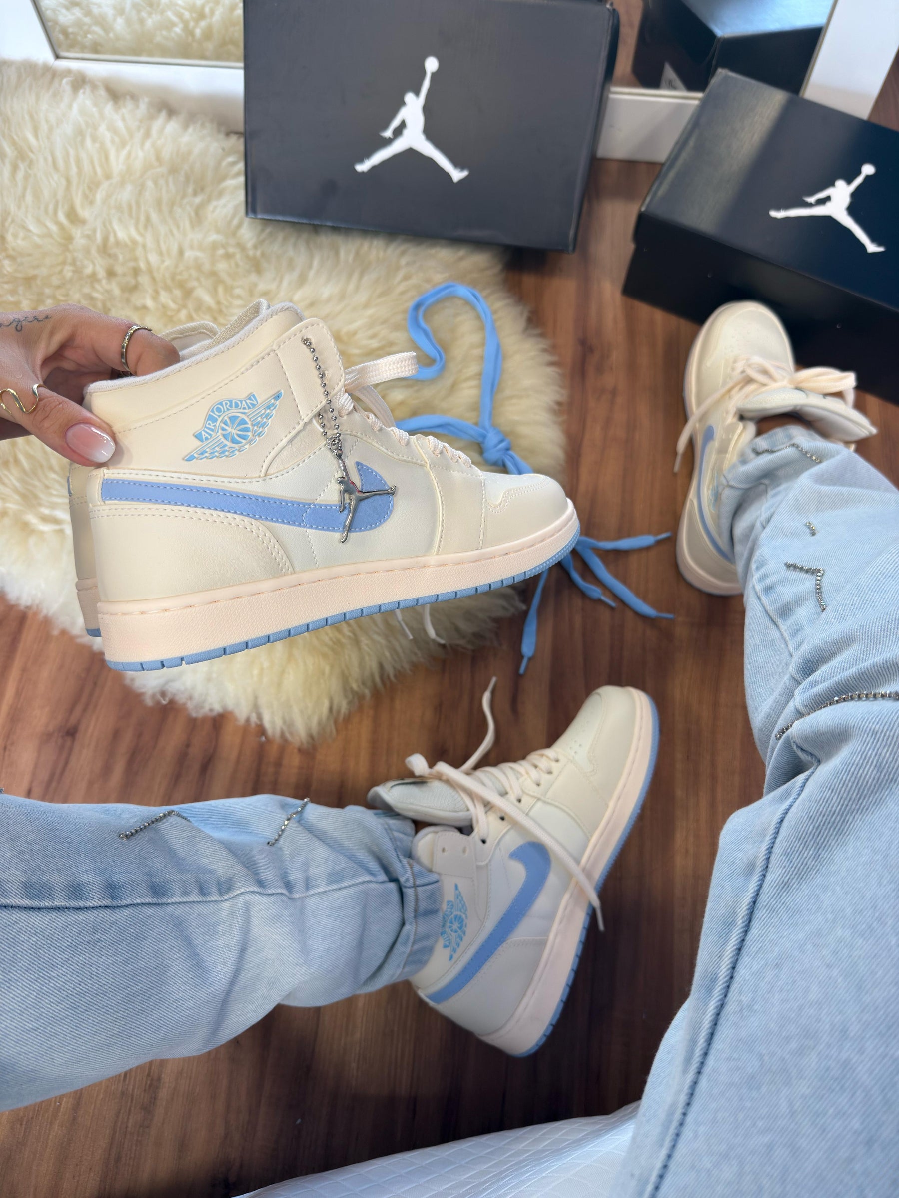 Nike Bota Air Jordan - Manteiga/Azul Bebê