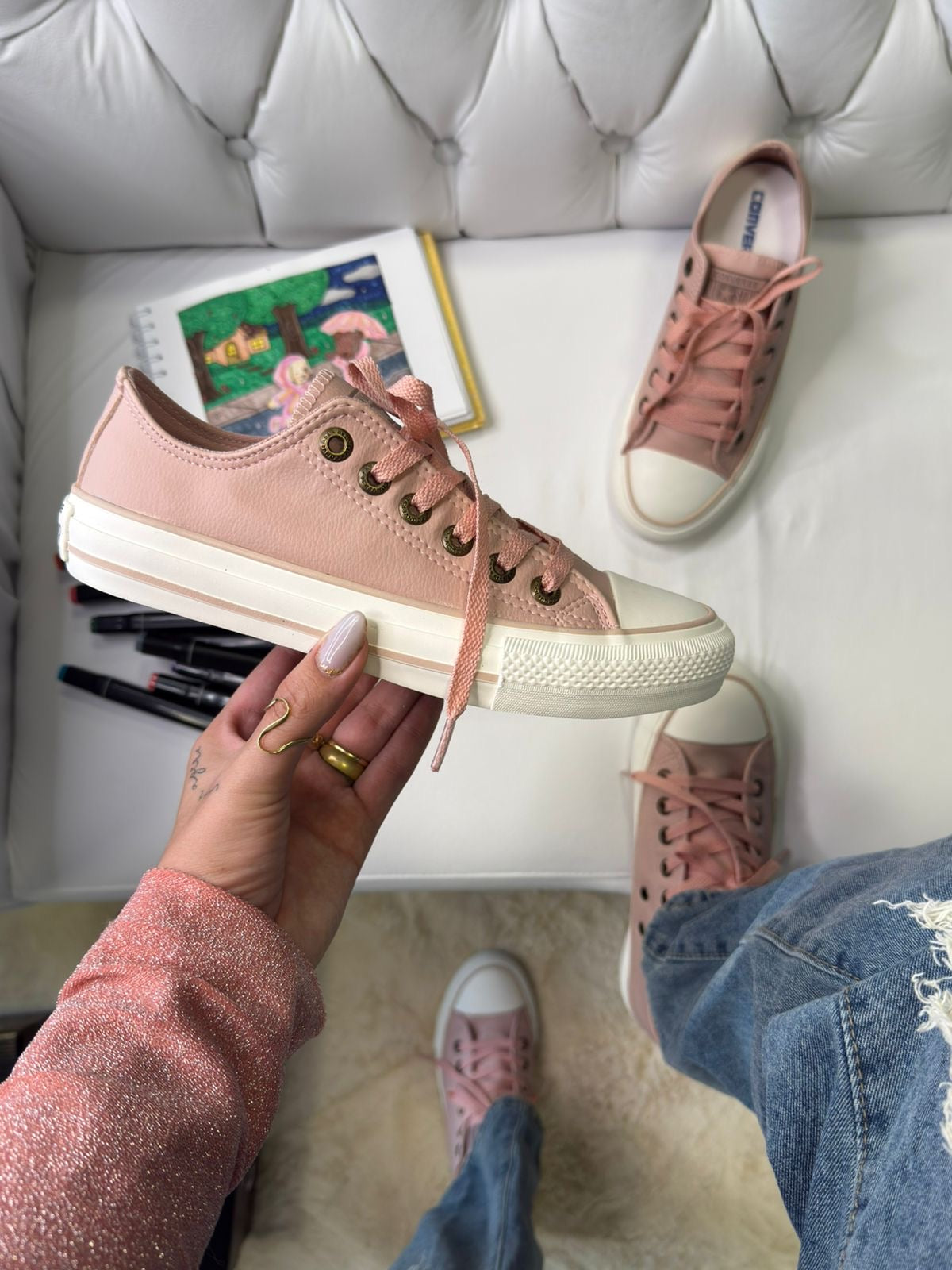 All star couro rosa